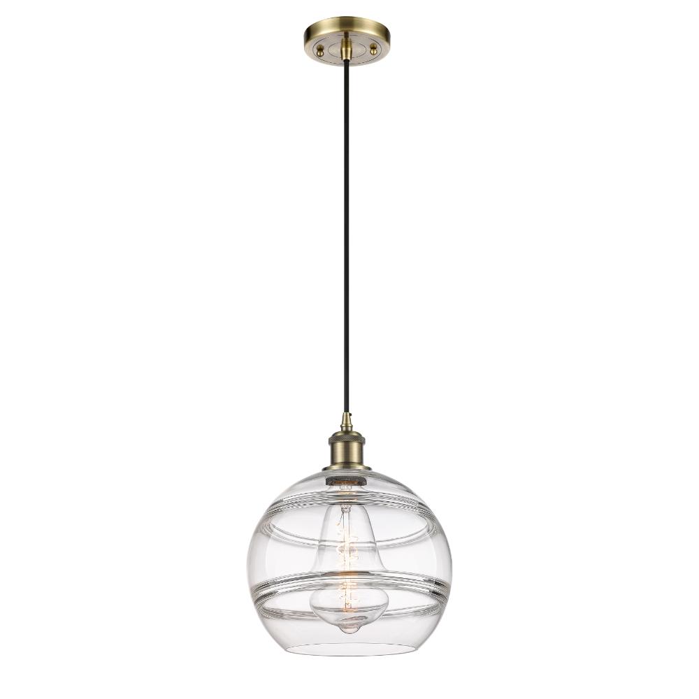Innovations 516-1P-AB-G556-10CL Ballston - Rochester - 1 Light 10" Cord Hung Mini Pendant - Antique Brass Finish - Clear Shade