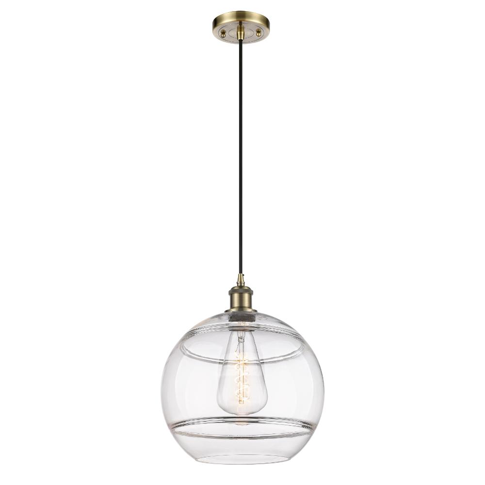 Innovations 516-1P-AB-G556-12CL Ballston - Rochester - 1 Light 12" Cord Hung Mini Pendant - Antique Brass Finish - Clear Shade