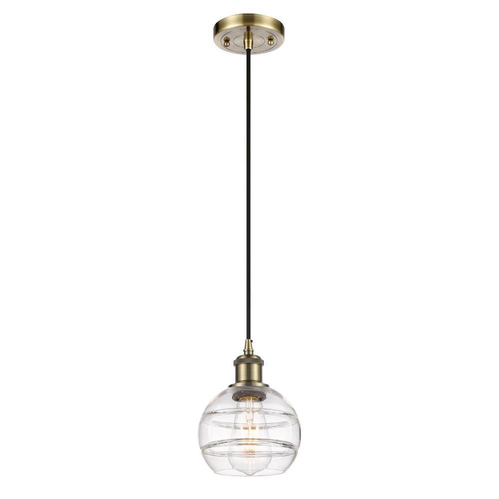 Innovations 516-1P-AB-G556-6CL Ballston - Rochester - 1 Light 6" Cord Hung Mini Pendant - Antique Brass Finish - Clear Shade