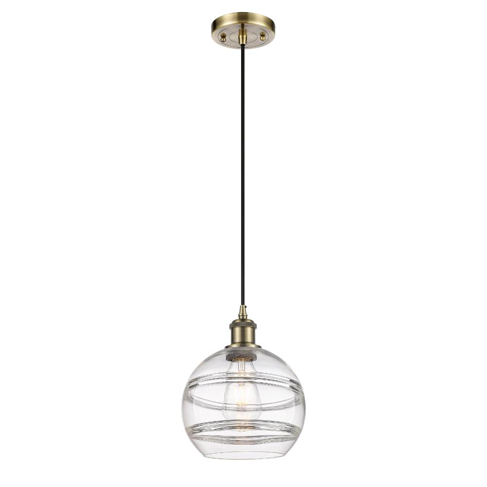 Innovations 516-1P-AB-G556-8CL Ballston - Rochester - 1 Light 8" Cord Hung Mini Pendant - Antique Brass Finish - Clear Shade