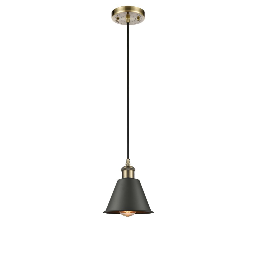 Innovations 516-1P-AB-M8-BK Smithfield 1 Light Mini Pendant part of the Ballston Collection in Antique Brass