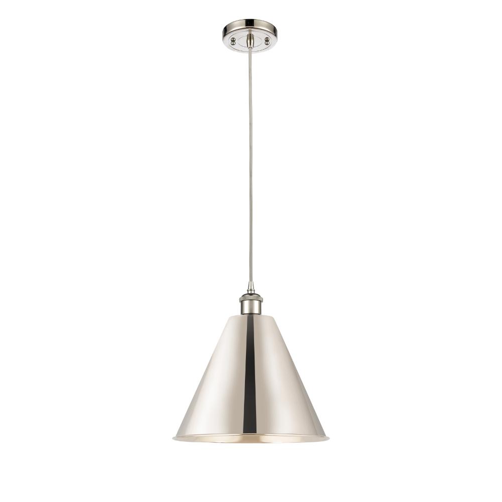 Innovations 516-1P-PN-MBC-12-PN Ballston Cone Mini Pendant in Polished Nickel with Polished Nickel Ballston Cone Cone Metal Shade