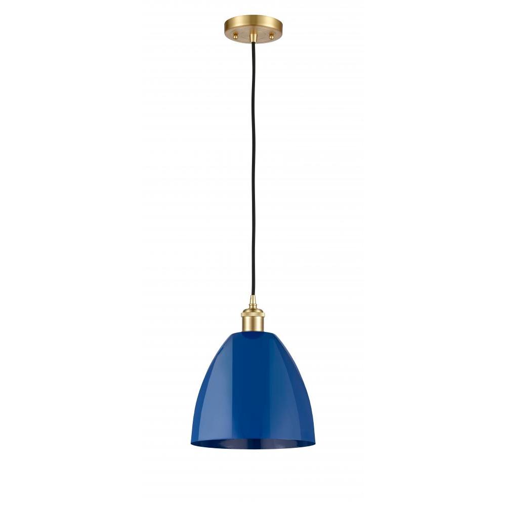 Innovations 516-1P-SG-MBD-9-BL Plymouth Dome Mini Pendant in Satin Gold with Blue Plymouth Dome Cone Metal Shade
