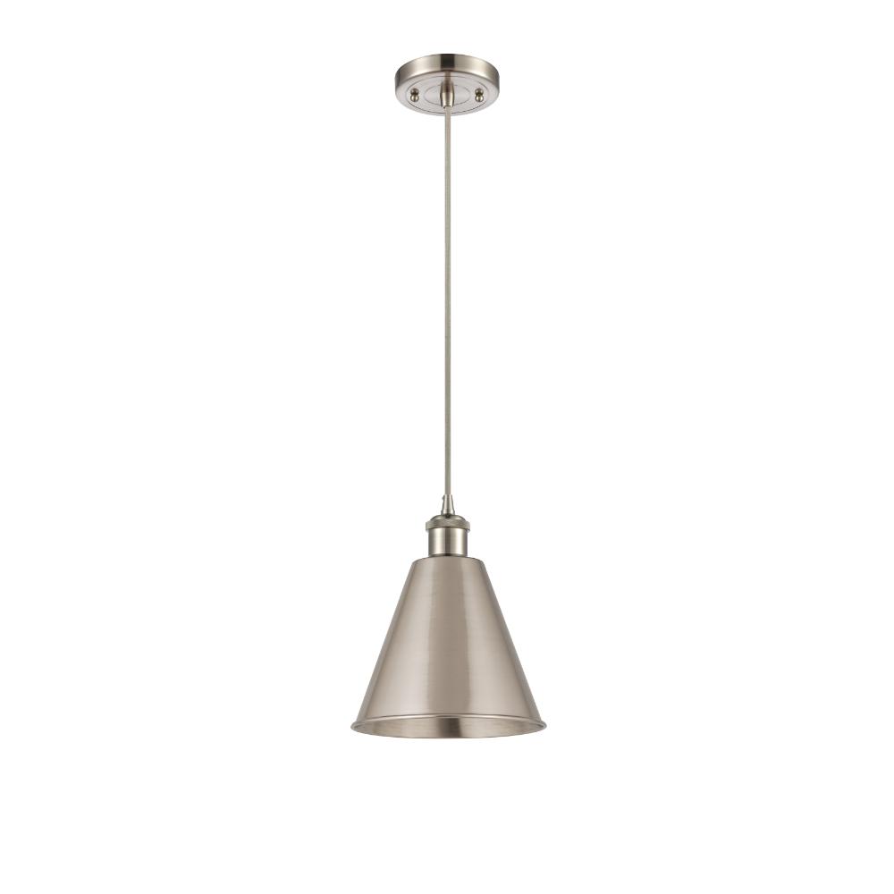 Innovations 516-1P-SN-MBC-8-SN Ballston Cone Mini Pendant in Brushed Satin Nickel with Brushed Satin Nickel Ballston Cone Cone Metal Shade