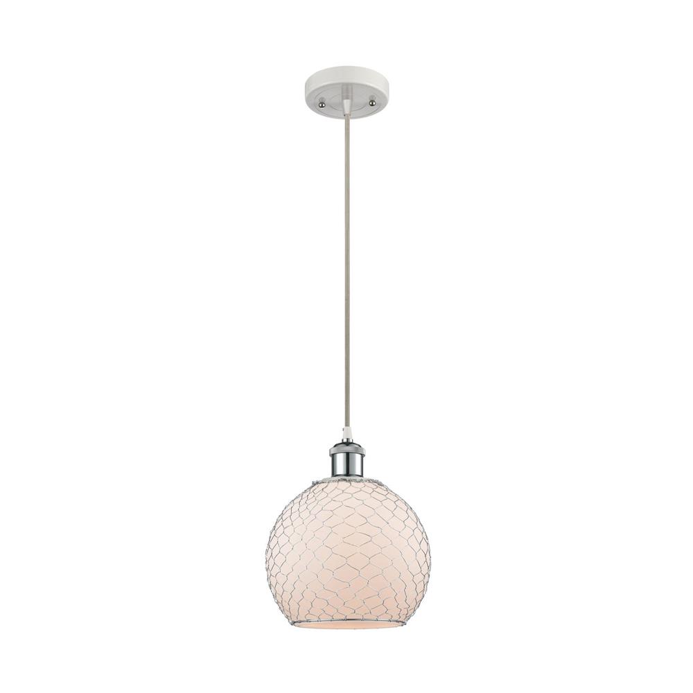 Innovations 516-1P-WPC-G121-8CSN Farmhouse Chicken Wire 1 Light Mini Pendant in White and Polished Chrome