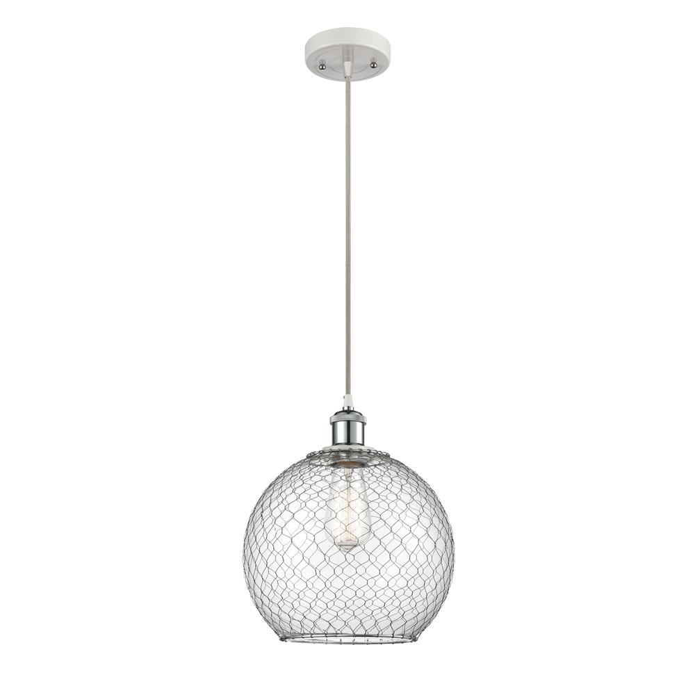 Innovations 516-1P-WPC-G122-10CSN Large Farmhouse Chicken Wire 1 Light Mini Pendant in White and Polished Chrome