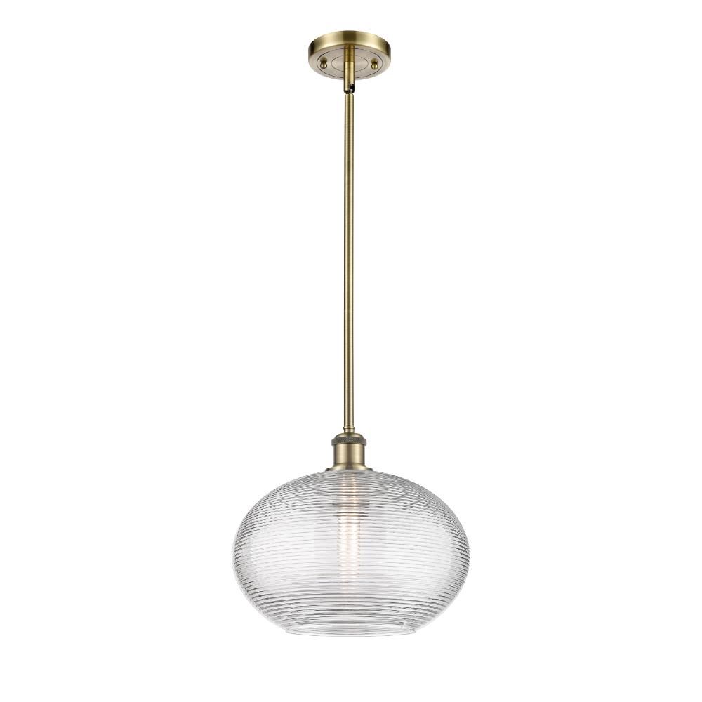 Innovations 516-1S-AB-G555-12CL Ballston - Ithaca - 1 Light 12" Stem Hung Mini Pendant - Antique Brass Finish - Clear Ithaca Shade