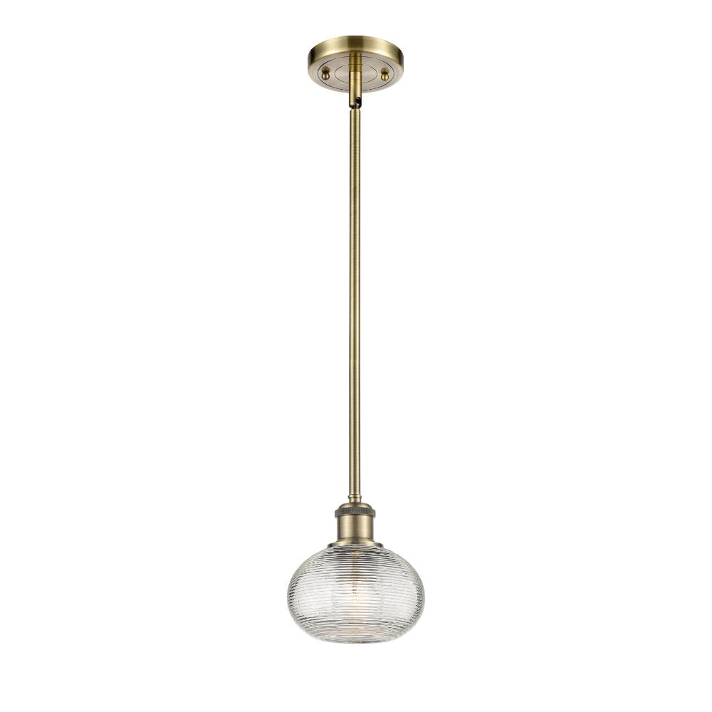 Innovations 516-1S-AB-G555-6CL Ballston - Ithaca - 1 Light 6" Stem Hung Mini Pendant - Antique Brass Finish - Clear Ithaca Shade
