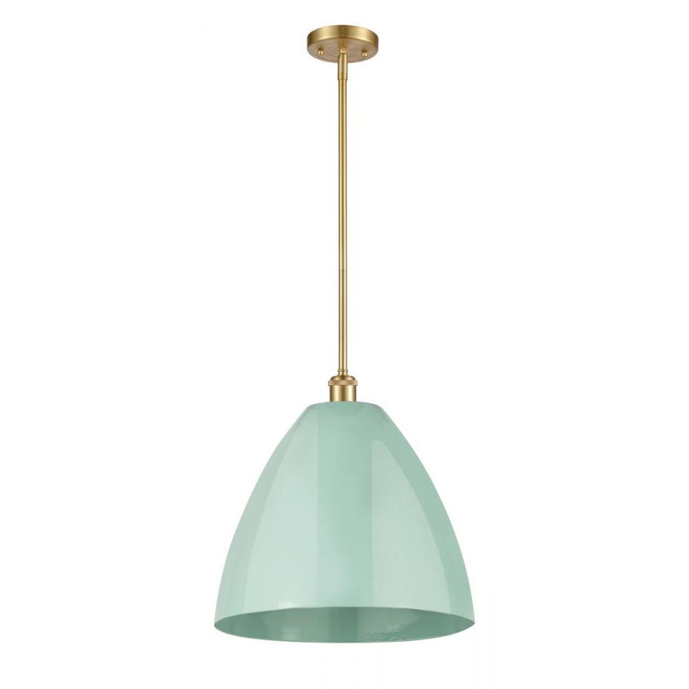 Innovations 516-1S-AB-MBD-16-GR-LED Plymouth Dome Pendant in Antique Brass with Green Plymouth Dome Cone Metal Shade