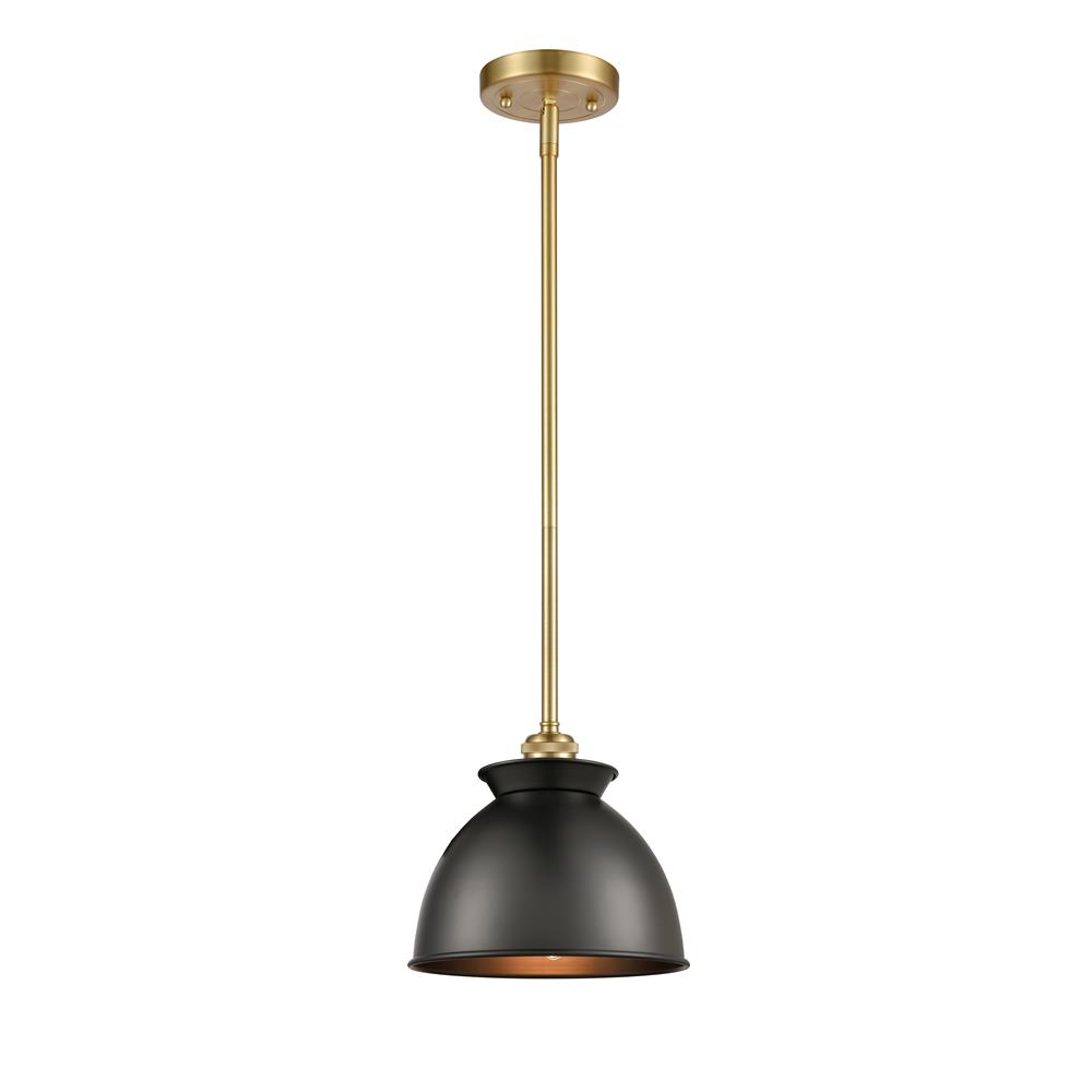Innovations 516-1S-SG-M14-BK Adirondack 1 Light Pendant in Satin Gold with Matte Black Dome Metal Shade
