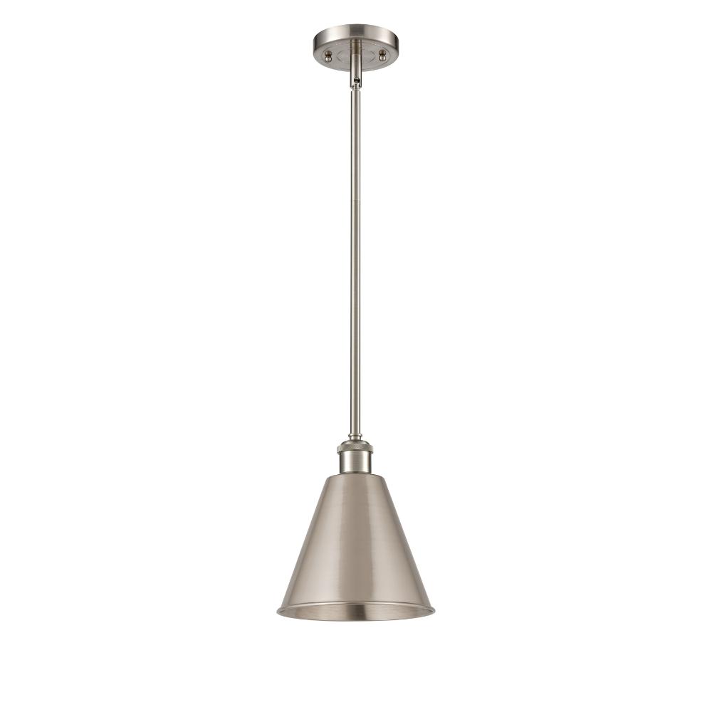 Innovations 516-1S-SN-MBC-8-SN-LED Ballston Cone Pendant in Brushed Satin Nickel with Brushed Satin Nickel Ballston Cone Cone Metal Shade
