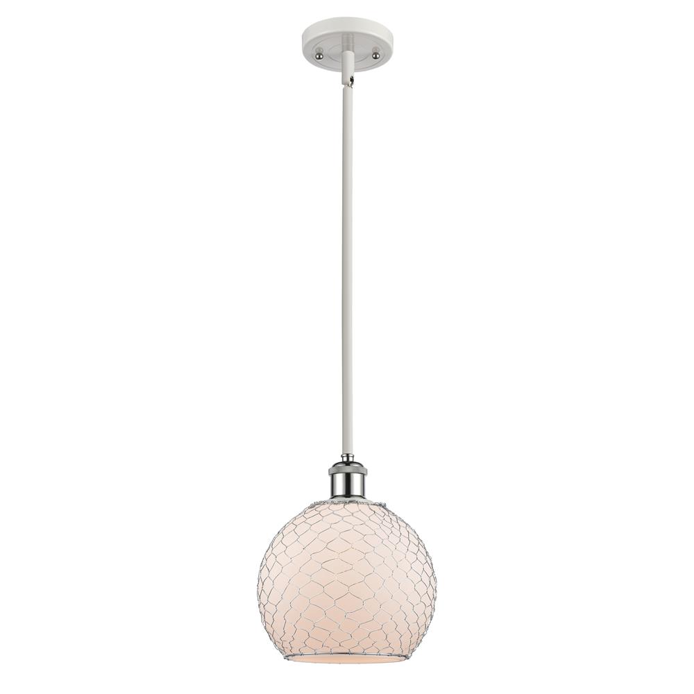 Innovations 516-1S-WPC-G121-8CSN-LED White and Polished Chrome Farmhouse Chicken Wire 1 Light Pendant