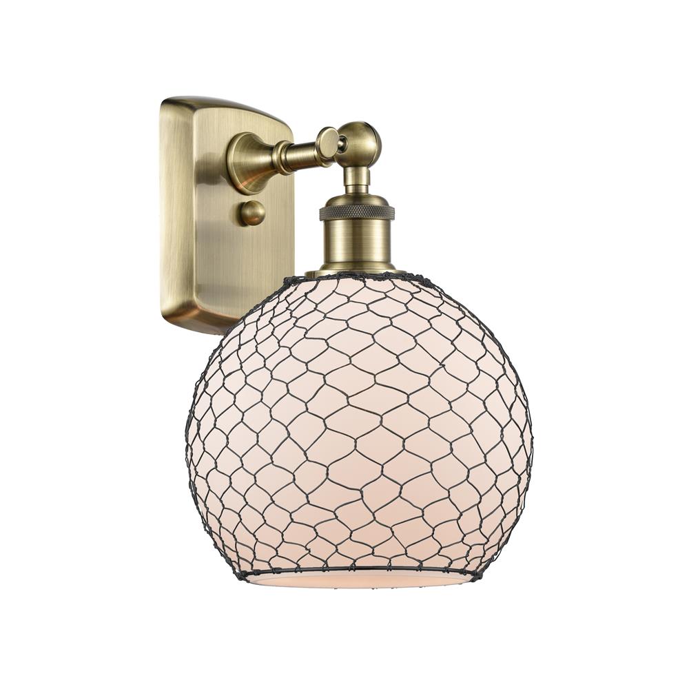 Innovations 516-1W-AB-G121-8CBK-LED Farmhouse Chicken Wire 1 Light Sconce in Antique Brass