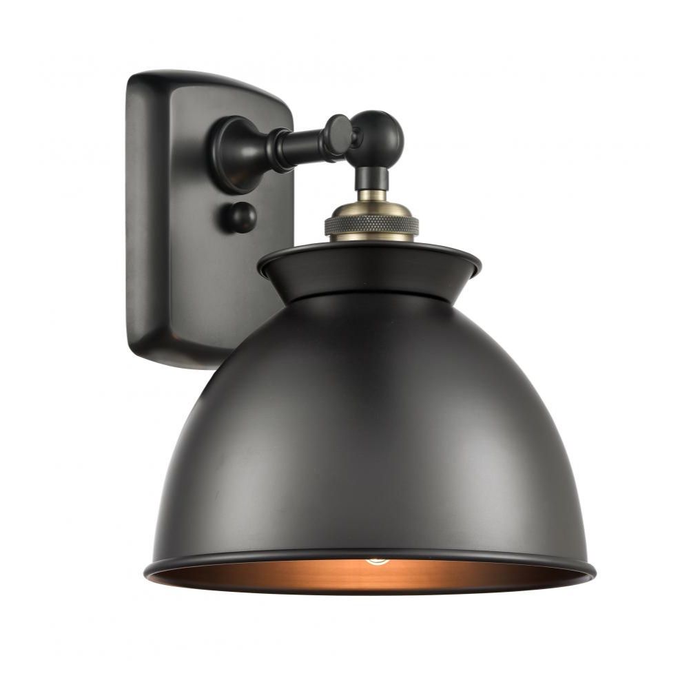 Innovations 516-1W-AB-M14-BK Adirondack 1 Light Sconce in Antique Brass with Matte Black Adirondack Dome Metal Shade