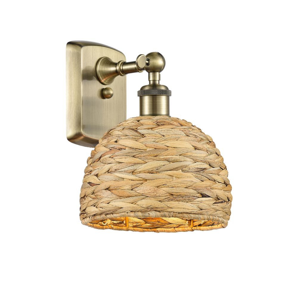 Innovations 516-1W-AB-RBD-8-NAT Woven Rattan - 1 Light 8" Wall-Mounted Sconce - Antique Brass Finish - Natural Shade