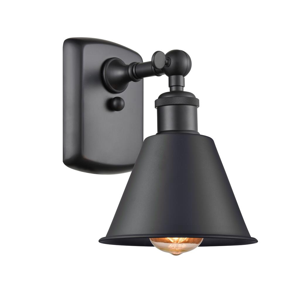 Innovations 516-1W-BK-M8-LED Smithfield 1 Light Sconce in Matte Black with Matte Black Cone Metal Shade
