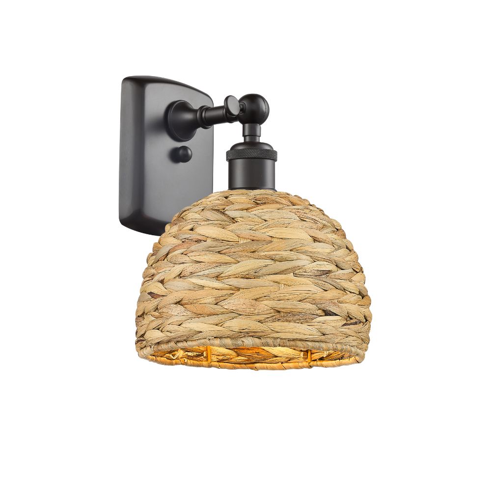 Innovations 516-1W-OB-RBD-8-NAT Woven Ratan - 1 Light 8" Wall-mounted Sconce - Oiled Brass Finish - Natural Rattan Shade