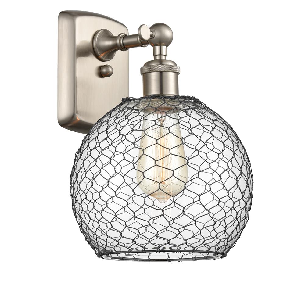 Innovations 516-1W-SN-G122-8CBK-LED Ballston Farmhouse Chicken Wire 1 Light Sconce in Brushed Satin Nickel