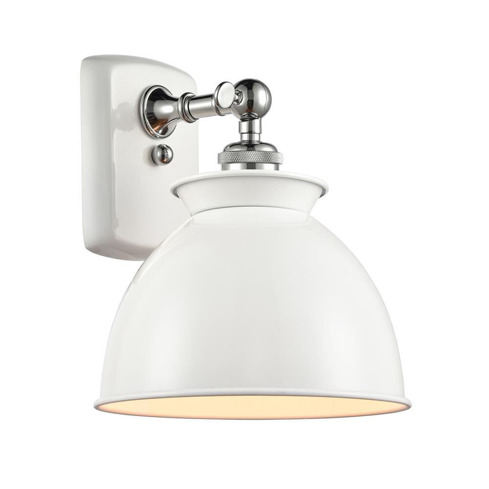 Innovations 516-1W-WPC-M14-WPC-LED Adirondack 1 Light Sconce in White and Polished Chrome with Glossy White Dome Metal Shade