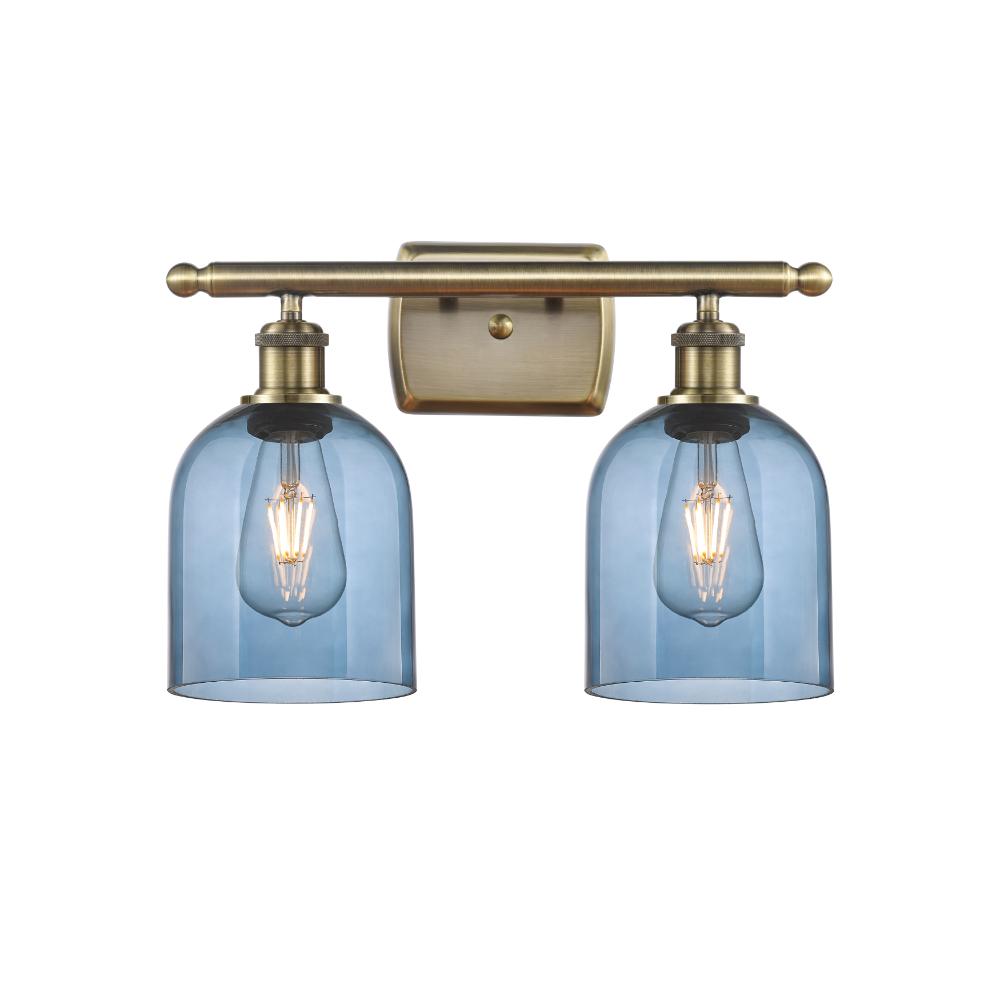 Innovations 516-2W-AB-G558-6BL Ballston - Bella - 2 Light 16" Bath Vanity Light - Antique Brass Finish - Princess Blue Shade