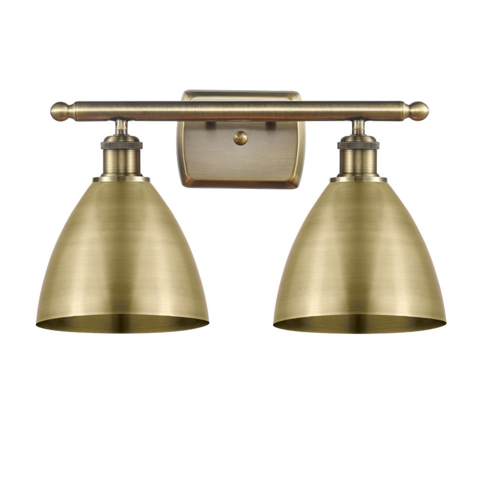 Innovations 516-2W-AB-MBD-75-AB Ballston Dome Bath Vanity Light in Antique Brass with Antique Brass Ballston Dome Cone Metal Shade