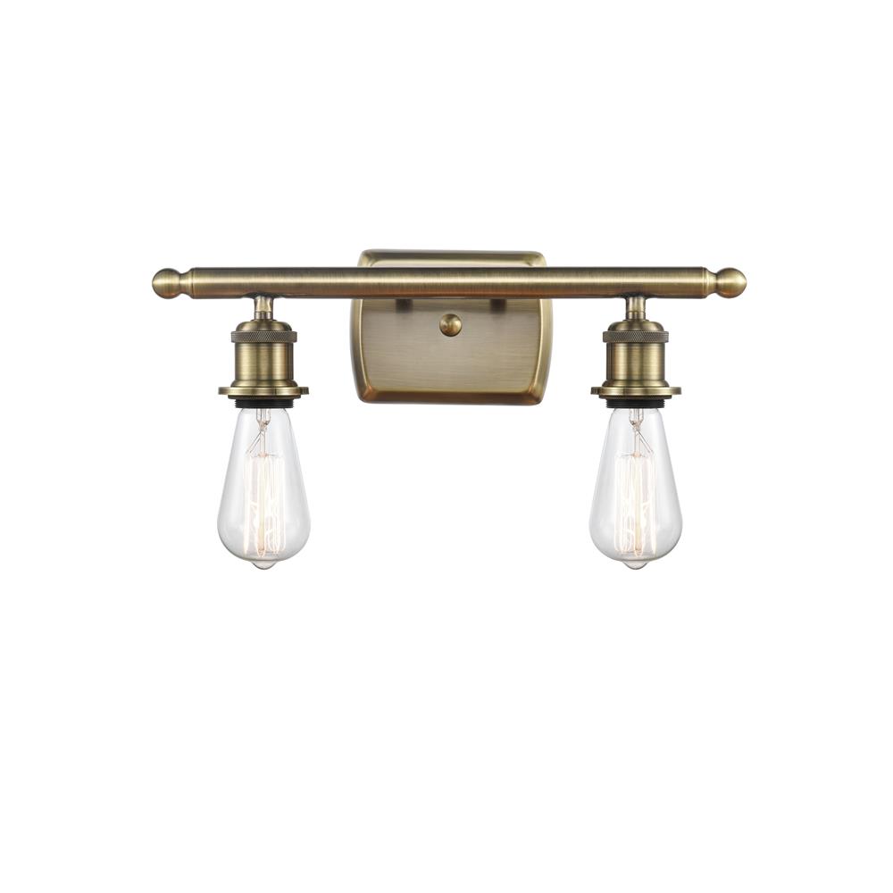 Innovations 516-2W-AB-LED Bare Bulb 2 Light Bath Vanity Light in Antique Brass