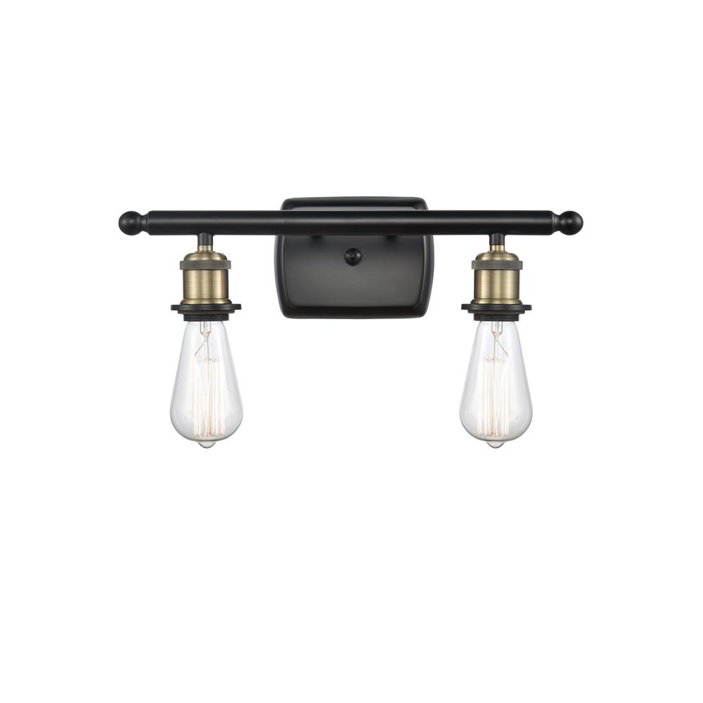 Innovations 516-2W-BAB-LED Ballston Bare Bulb 2 Light Bath Vanity Light in Black / Antique Brass