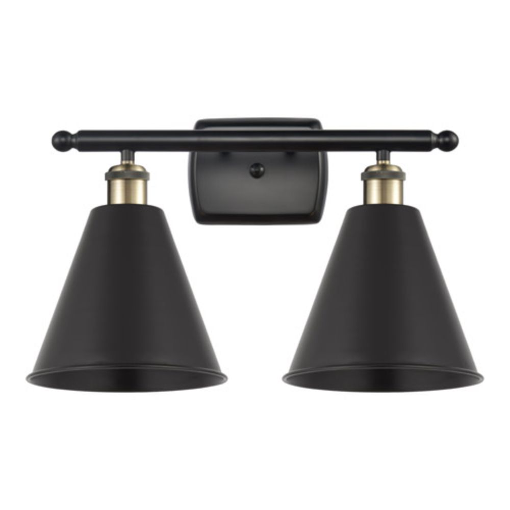 Innovations 516-2W-BB-MBD-75-RD Plymouth Dome Bath Vanity Light in Brushed Brass with Red Plymouth Dome Cone Metal Shade
