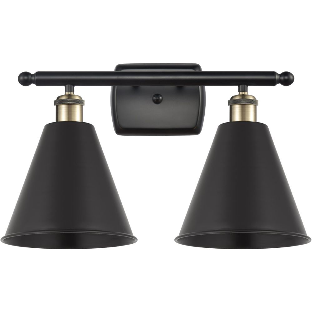 Innovations 516-2W-OB-MBD-75-RD Plymouth Dome Bath Vanity Light in Oil Rubbed Bronze with Red Plymouth Dome Cone Metal Shade