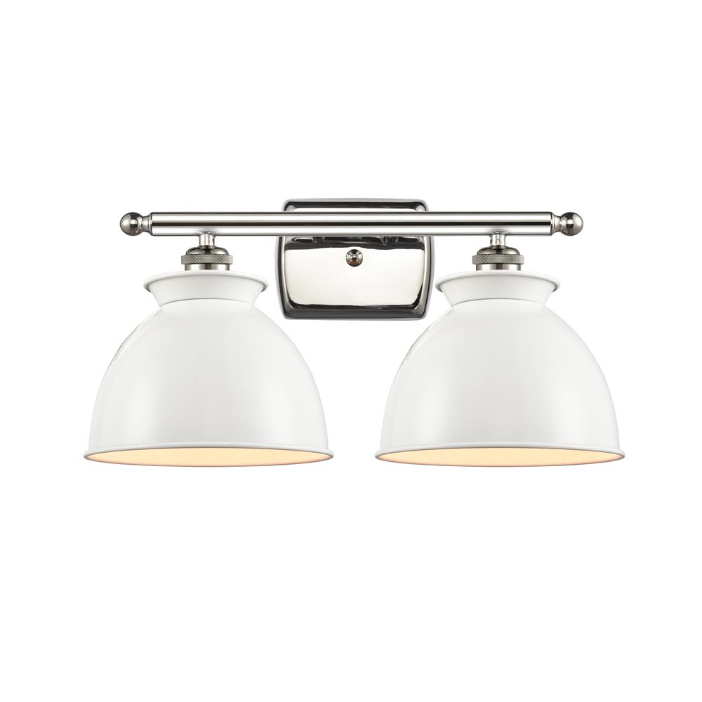 Innovations 516-2W-PN-M14-W-LED Adirondack 2 Light Bath Vanity Light in Polished Nickel with Glossy White Dome Metal Shade