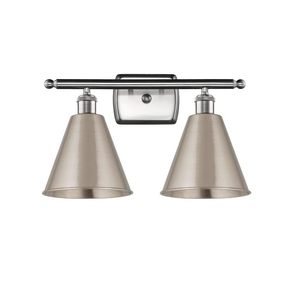Innovations 516-2W-SN-MBC-8-SN Ballston Cone Bath Vanity Light in Brushed Satin Nickel with Brushed Satin Nickel Ballston Cone Cone Metal Shade