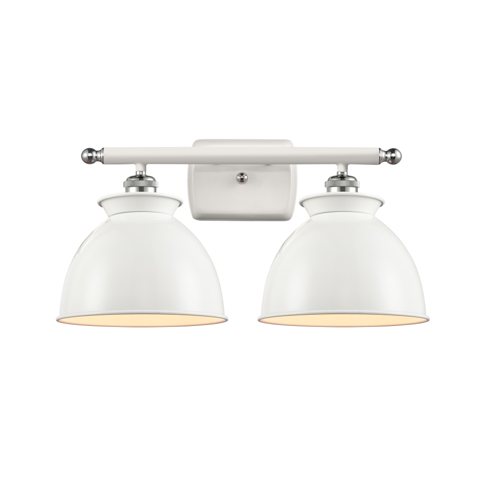 Innovations 516-2W-WPC-M14-W Adirondack 2 Light Bath Vanity Light in White and Polished Chrome with Glossy White Dome Metal Shade