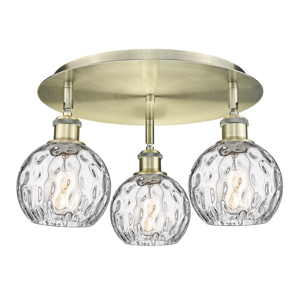Innovations 516-3C-AB-G1215-6 Athens Water Glass - 3 Light 18" Flush Mount - Antique Brass Finish - Clear Water Glass Shade