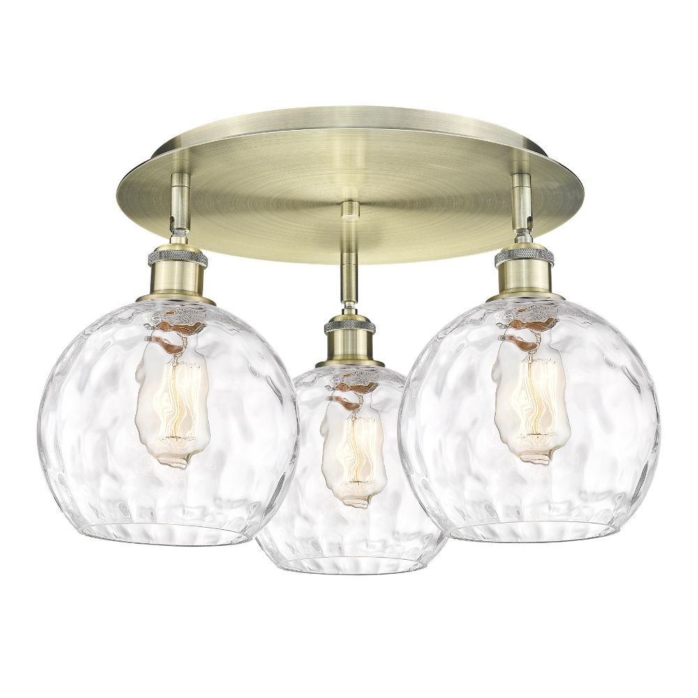 Innovations 516-3C-AB-G1215-8 Athens Water Glass - 3 Light 20" Flush Mount - Antique Brass Finish - Clear Water Glass Shade
