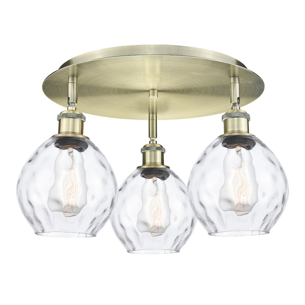 Innovations 516-3C-AB-G362 Waverly - 3 Light 18" Flush Mount - Antique Brass Finish - Clear Glass Shade
