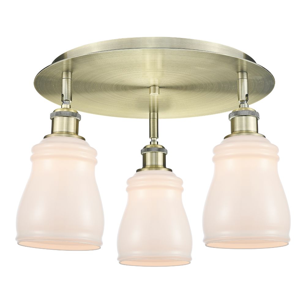 Innovations 516-3C-AB-G391 Ellery - 3 Light 17" Flush Mount - Antique Brass Finish - White Glass Shade