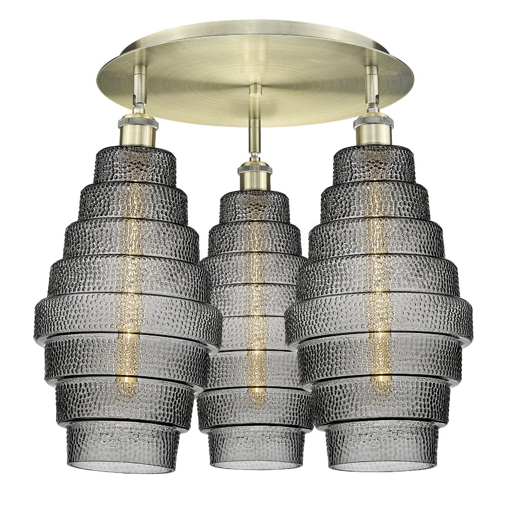 Innovations 516-3C-AB-G673-8 Cascade - 3 Light 20" Flush Mount - Antique Brass Finish - Smoked Glass Shade