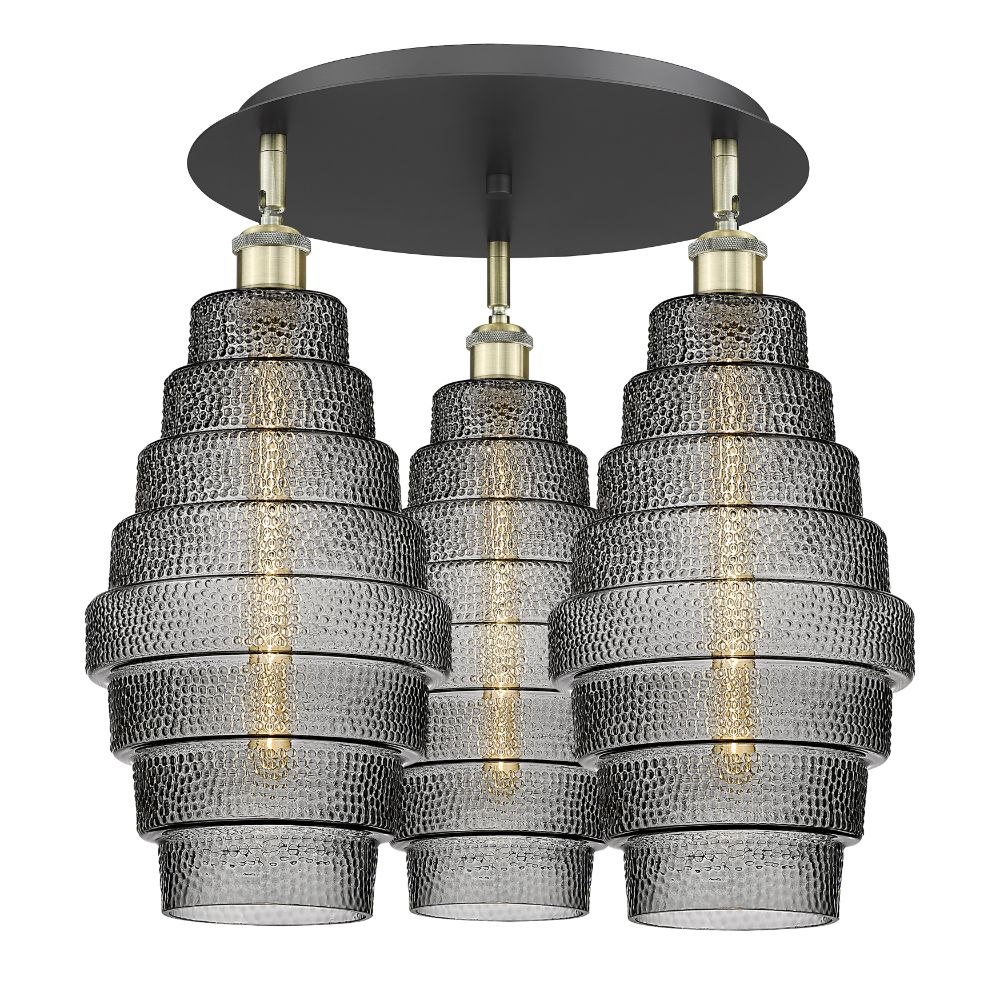 Innovations 516-3C-BAB-G673-8 Cascade - 3 Light 20" Flush Mount - Black Antique Brass Finish - Smoked Glass Shade
