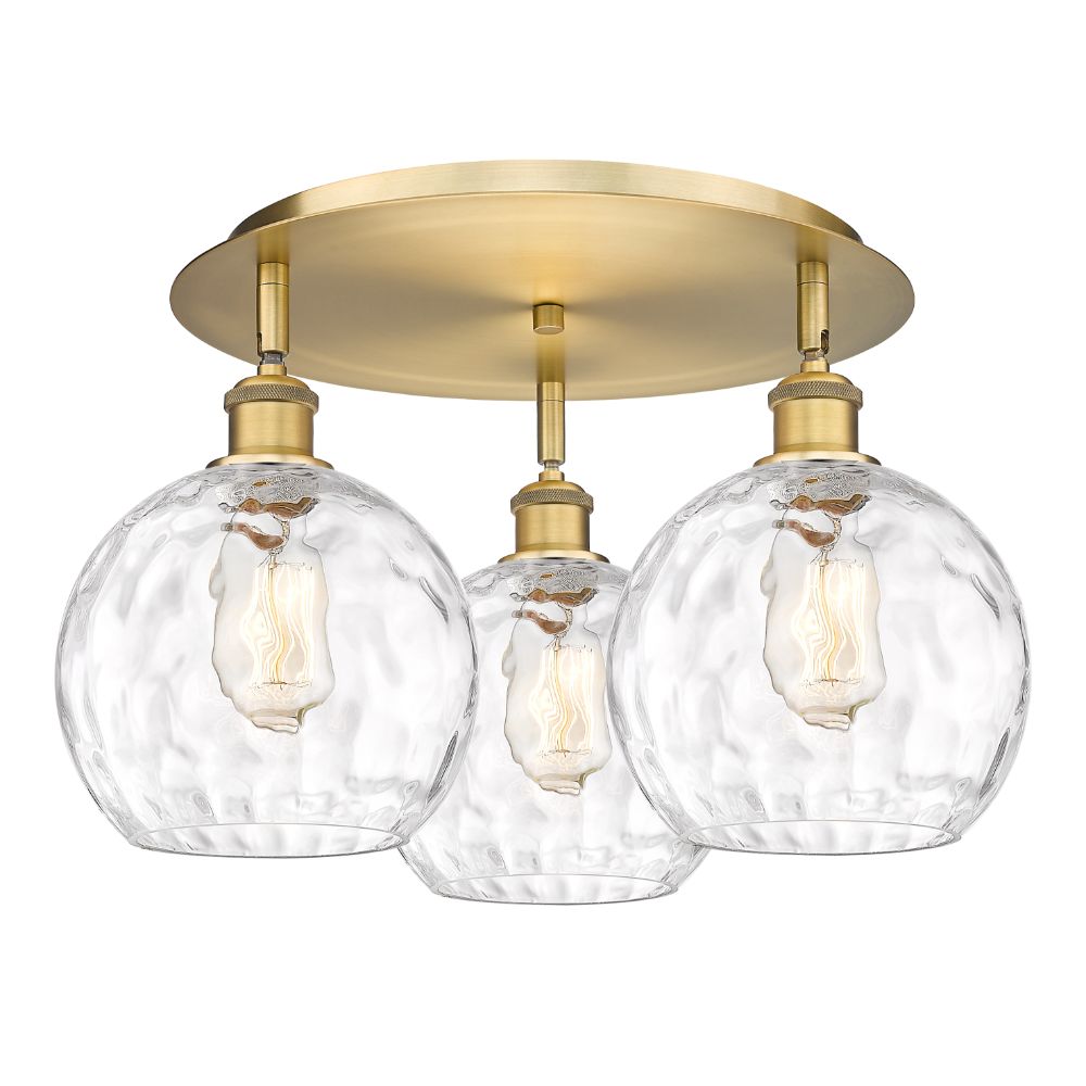 Innovations 516-3C-BB-G1215-8 Athens Water Glass - 3 Light 20" Flush Mount - Brushed Brass Finish - Clear Water Glass Shade