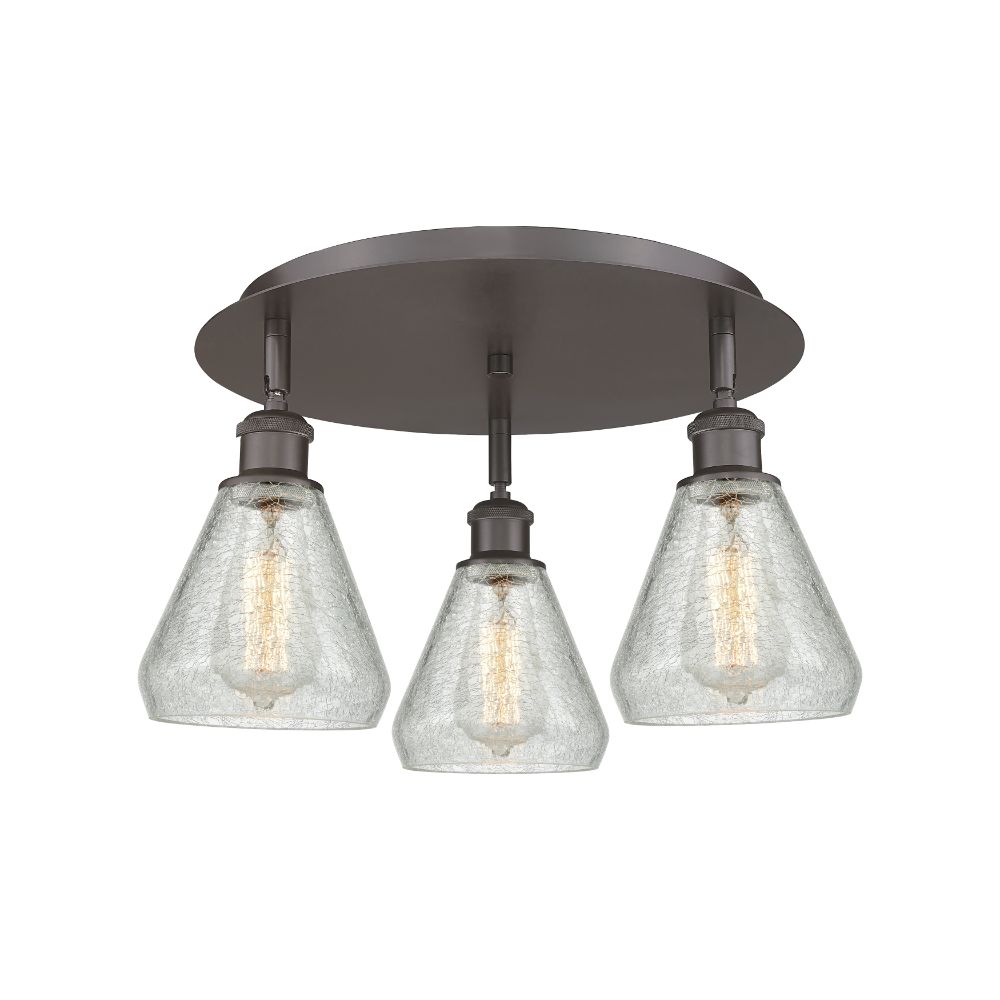Innovations 516-3C-OB-G275 Conesus - 3 Light 18" Flush Mount - Oil Rubbed Bronze Finish - Clear Crackle Glass Shade