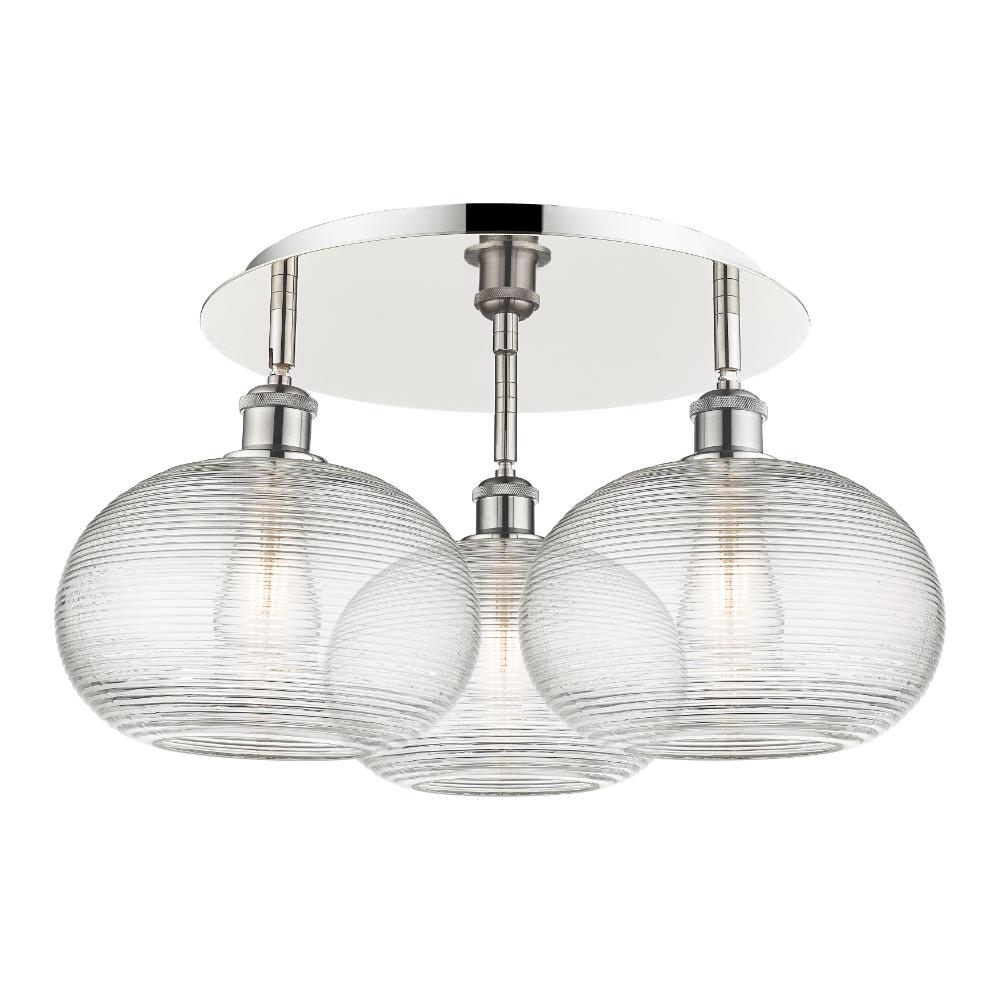 Innovations Lighting 516-3C-PN-G555-10CL Ballston - Ithaca - 3 Light 22" Flush Mount - Polished Nickel Finish - Clear Ithaca Shade