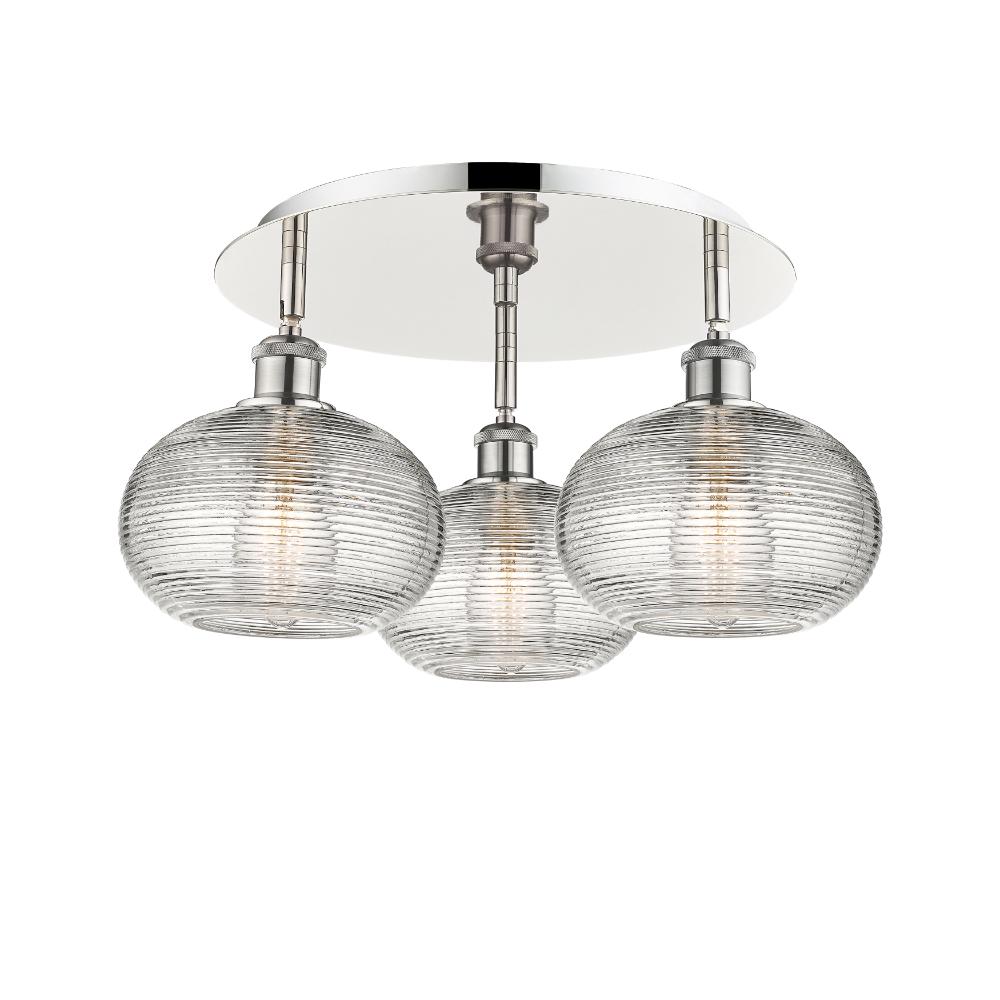 Innovations Lighting 516-3C-PN-G555-8CL Ballston - Ithaca - 3 Light 20" Flush Mount - Polished Nickel Finish - Clear Ithaca Shade