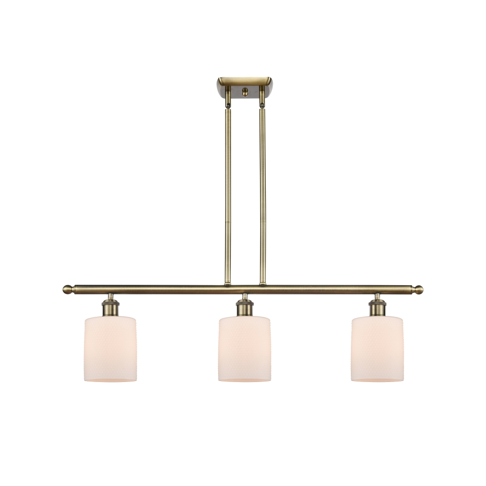 Innovations 516-3I-AB-G111-LED Cobbleskill 3 Light Island Light part of the Ballston Collection in Antique Brass