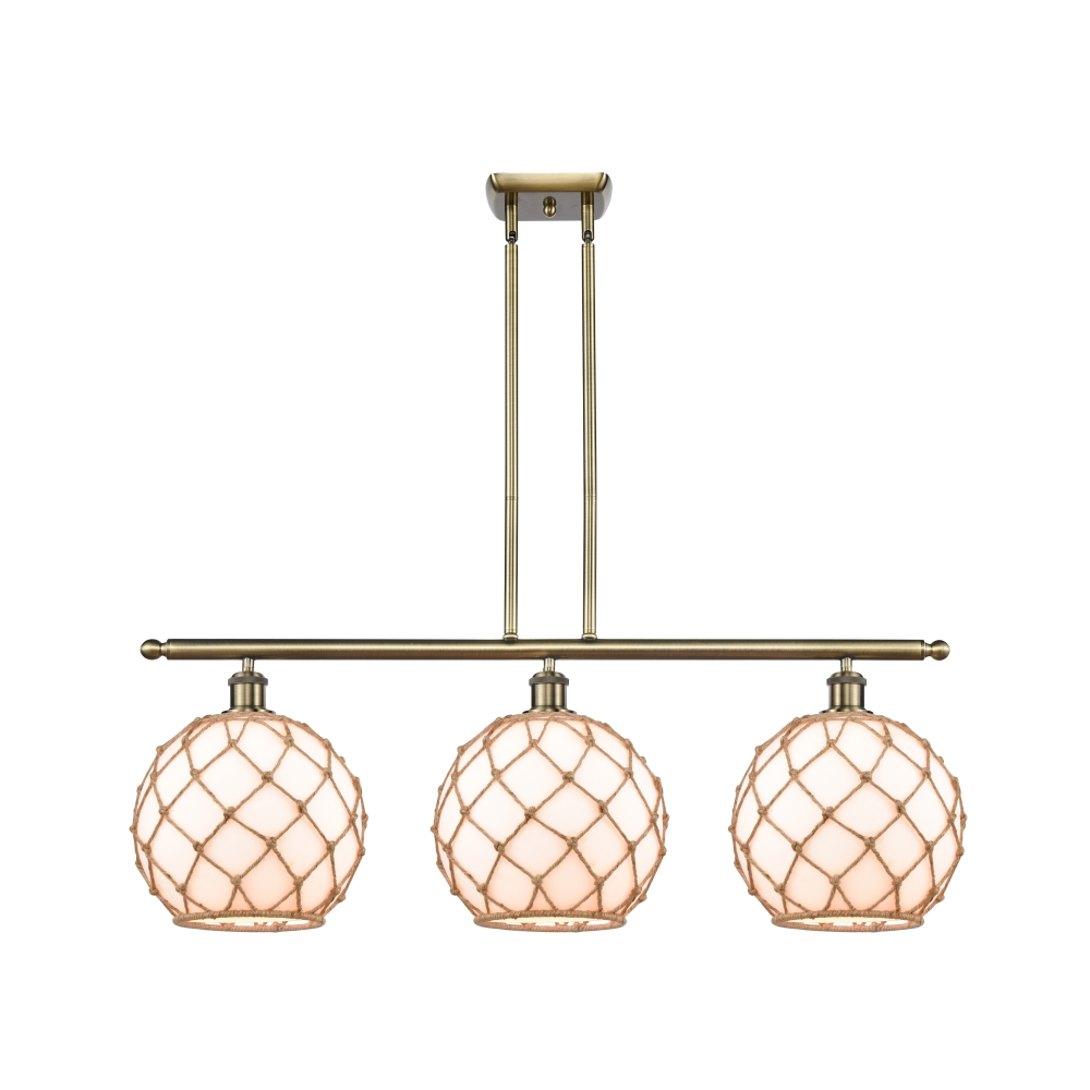 Innovations 516-3I-AB-G121-10RB-LED Large Farmhouse Rope 3 Light Island Light part of the Ballston Collection in Antique Brass