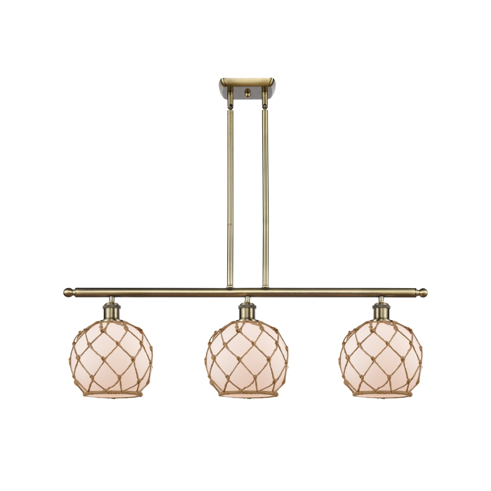 Innovations 516-3I-AB-G121-8RB-LED Farmhouse Rope 3 Light Island Light part of the Ballston Collection in Antique Brass