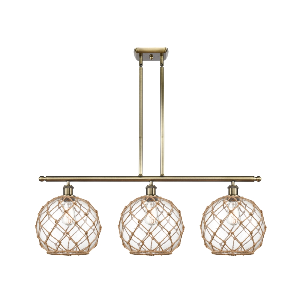 Innovations 516-3I-AB-G122-10RB Large Farmhouse Rope 3 Light Island Light in Antique Brass