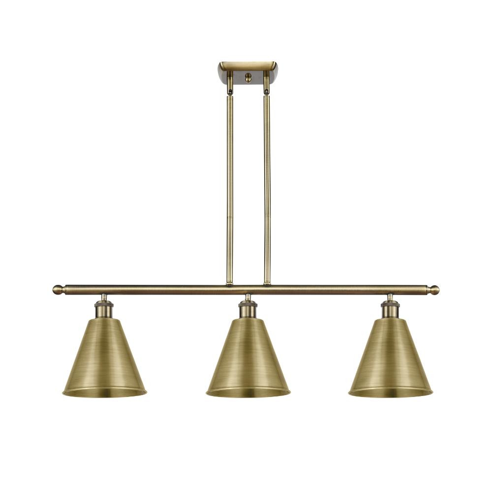Innovations 516-3I-AB-MBC-8-AB Ballston Cone Island Light in Antique Brass with Antique Brass Ballston Cone Cone Metal Shade