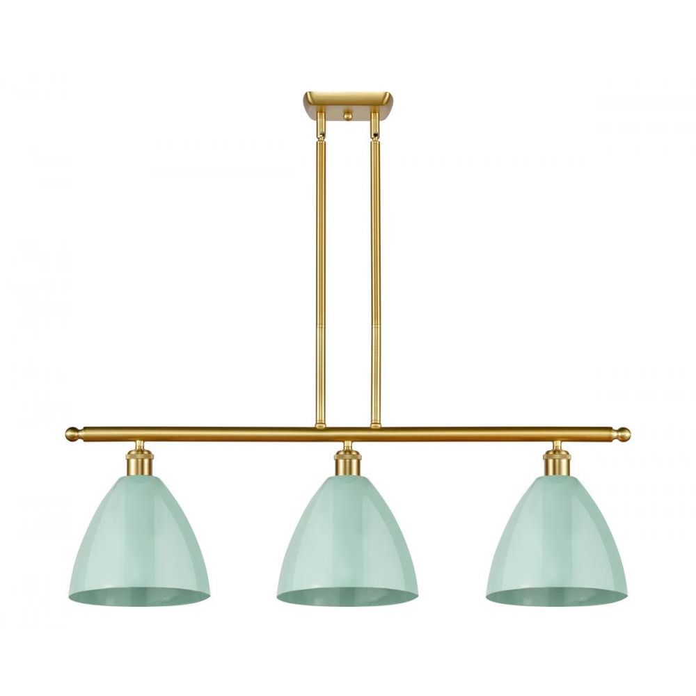 Innovations 516-3I-AB-MBD-9-BL Plymouth Dome Island Light in Antique Brass with Blue Plymouth Dome Cone Metal Shade