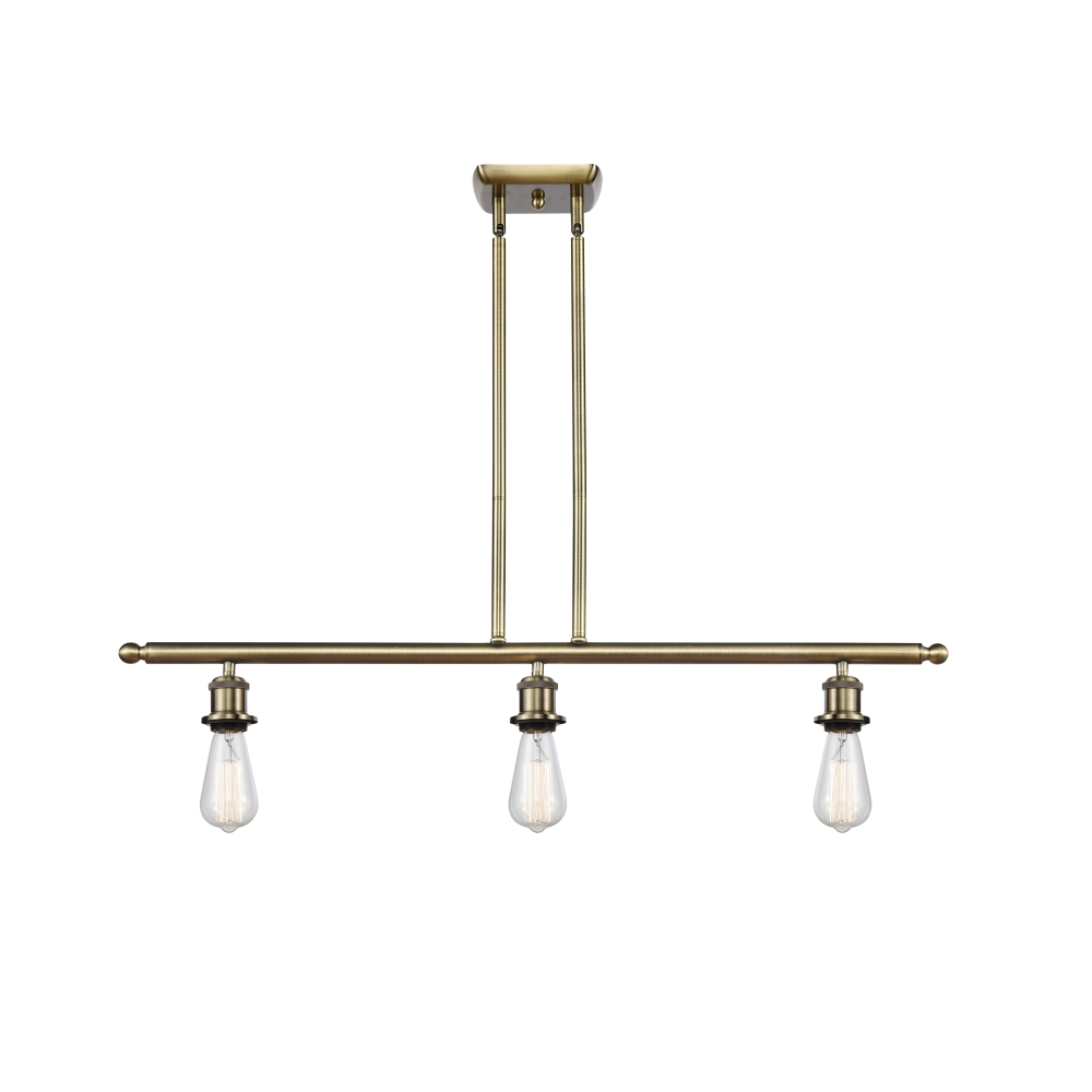 Innovations 516-3I-AB-LED Bare Bulb 3 Light Island Light part of the Ballston Collection in Antique Brass