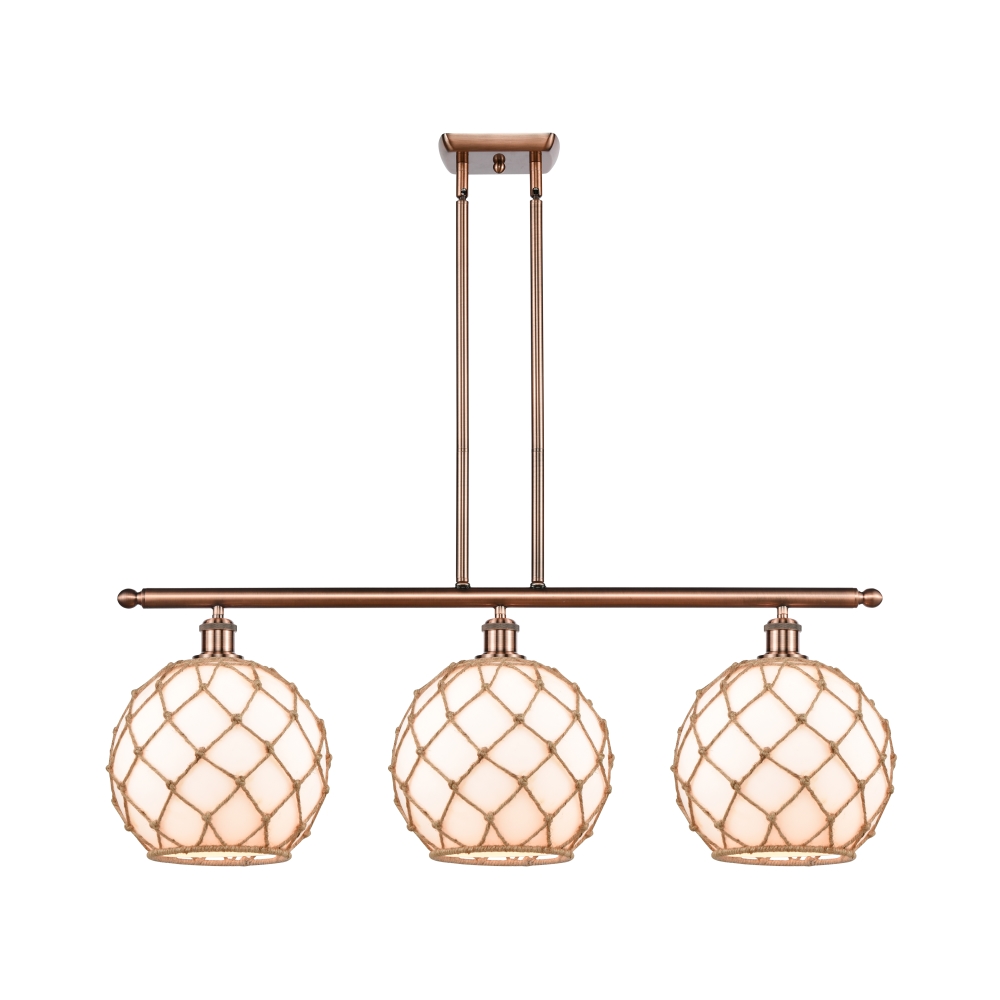 Innovations 516-3I-AC-G121-10RB Large Farmhouse Rope 3 Light Island Light in Antique Copper